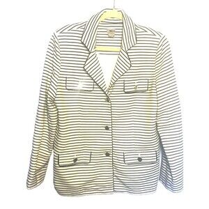 Chicos Blazer Jacket Size 1 US 8 Medium Long Sleeve Striped Pockets Flaw